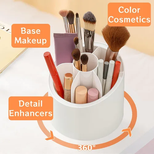 Miniatura 2 de Organizador de brochas de maquillaje giratorio de 360°, organizadores de maquillaje para encimera, almacenamiento de brochas de belleza a prueba