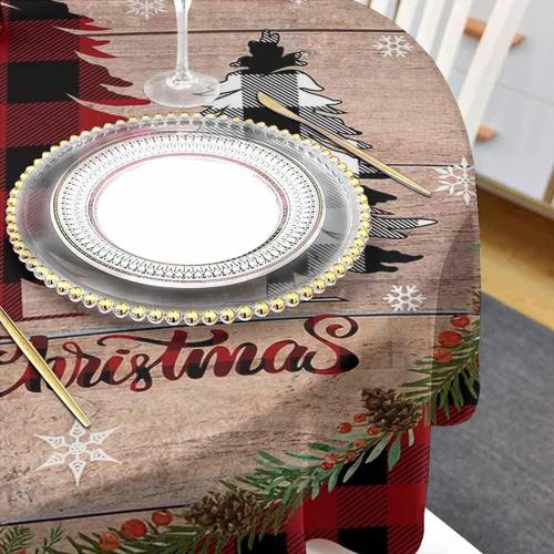 Miniatura 4 de Mantel redondo de árbol de Navidad, impermeable y resistente a las manchas, mantel lavable sin arrugas para comedor, fiesta, boda, Navidad, granja