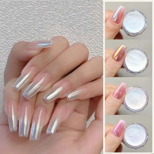 Miniatura 5 de Pretty Diva 8 colores iridiscente perla cromo polvo de uñas, Aurora Pearl Nails Chrome White Pearl Chrome Powder para uñas pigmento metálico manicura