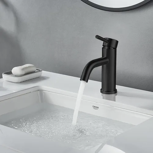 Miniatura 6 de Grifo de Baño Moderno de Una Sola Manija de Un Solo Orificio Negro Mate Grifo de Lavabo de Baño de Acero Inoxidable Grifo de Lavabo Comercial