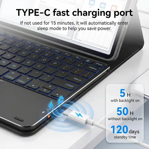 Miniatura 3 de Funda de teclado retroiluminada con panel táctil para Honor Pad 8 de 12 pulgadas 2022 (HEY-W09), funda inteligente liviana y delgada con soporte