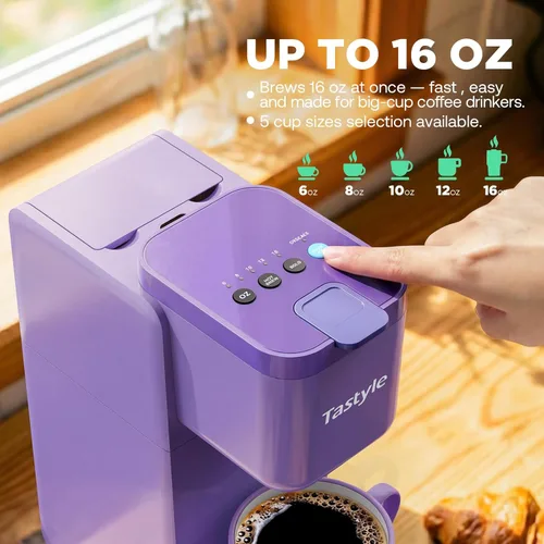 Miniatura 4 de Tastyle Cafetera de Una Sola Porción Caliente y Fría con Preparación Intensa, Pequeña Máquina de Café para Cápsulas K y Café Molido, Compatible