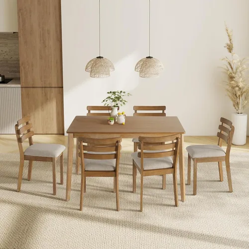 Miniatura 10 de SIMTONAL Juego de comedor de 4 piezas estilo granja, mesa de madera con 2 sillas, banco, mesa de madera moderna de mediados de siglo y juego