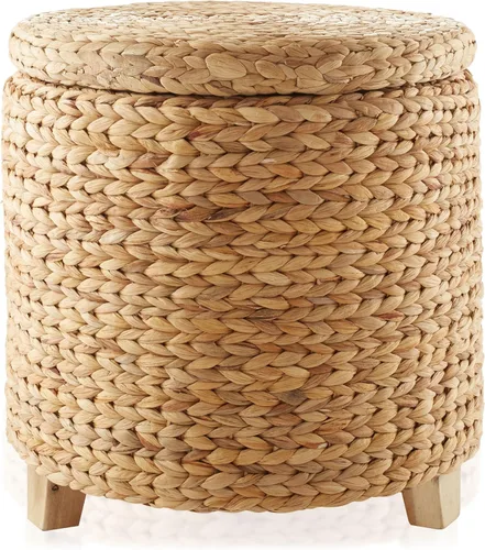 Miniatura 4 de Casafield Otomana redonda de almacenamiento de 17 pulgadas con tapa, natural, taburete de jacinto de agua tejido a mano para sala de estar
