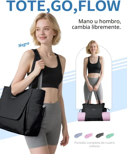 Miniatura 6 de sportsnew Bolsa para esterilla de yoga, bolsas de gimnasio para mujeres y hombres con bolsillo impermeable y gancho y bucle, almacenamiento de Negro