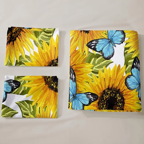Miniatura 3 de AILONEN Juego de funda de edredón de girasol, juego de ropa de cama de girasol floral amarillo, tamaño matrimonial, funda de edredón con estampado