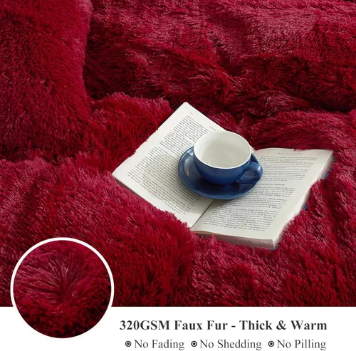 Miniatura 4 de XeGe juego de funda de edredón de terciopelo de lujo ultrasuave, juego de cama de 2 piezas, 1 funda de edredón de piel sintética y 1 funda de Rojo