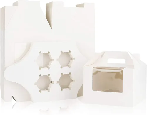 Miniatura 14 de EUSOAR Cajas individuales para cupcakes, 25 recipientes individuales de 3.6 x 3.6 x 4.3 pulgadas, cajas de regalo para magdalenas con asa para Rosa