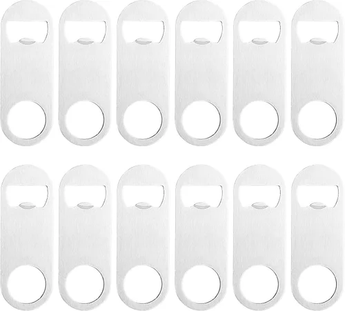 Miniatura 16 de 12 abridores de botellas planos de 3.5 x 1.18 pulgadas, abridor de botellas de cerveza de acero inoxidable negro, hoja de barra resistente, abridor