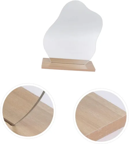 Miniatura 4 de Espejo de maquillaje de escritorio irregular con soporte, espejo de tocador plateado estético para mujer, diseño compacto con función de aumento