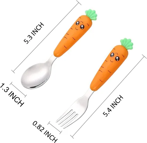 Miniatura 6 de Ginbear Utensilios para niños pequeños con estuche, cucharas y tenedores no tóxicos para niños a partir de 18 meses, bonito juego de cubiertos