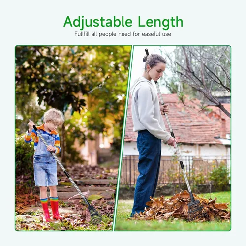 Miniatura 4 de GreatBuddy Rastrillo de hojas ajustable, rastrillo de metal de 8 pulgadas de ancho, perfecto para arbustos, macizos de flores y áreas pequeñas