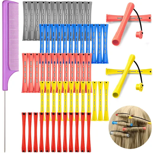 Miniatura 8 de WILLBOND Juego de 60 varillas permanentes de plástico para cabello de onda fría para cabello natural, rodillos rizadores largos y cortos con peine