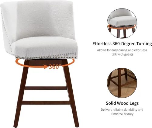Miniatura 6 de Juego de 2 taburetes de bar giratorios modernos, taburetes de bar de 26.6 pulgadas de altura de mostrador beige con respaldo para isla de cocina