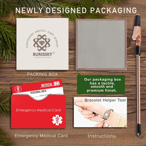 Miniatura 6 de Pulseras de alerta médica elegantes personalizadas para mujer con grabado gratis, pulsera de identificación de emergencia personalizada