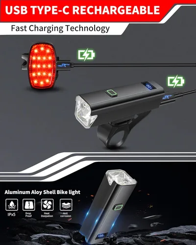Miniatura 9 de DARKBEAM 6000LM Bike Headlight USB- C Rechargeable, High Lumen Super Bright Bike Light Set for Night Riding, 12+5 Modes Waterproof Bicycle Lights
