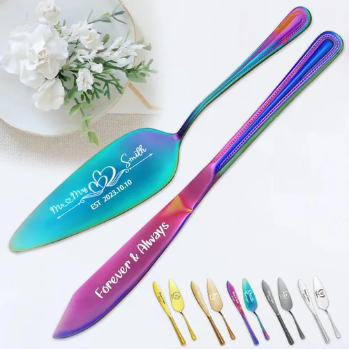 Miniatura 20 de Juego personalizado de corte de pasteles para boda, servidor de pastel de boda grabado gratis, cuchillo de pastel de acero inoxidable y juego