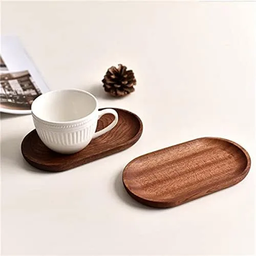 Miniatura 3 de Juego de 2 mini bandejas para servir joyas y monedas, bandeja ovalada de madera natural para postres, plato pequeño de queso de madera, bandeja