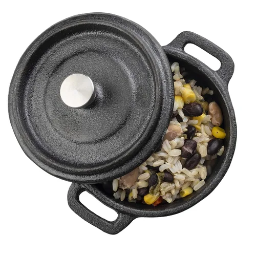 Miniatura 9 de TableCraft 10747 Cocotte, 8 onzas., con tapa & asas, de acero inoxidable perilla, hierro fundido, negro