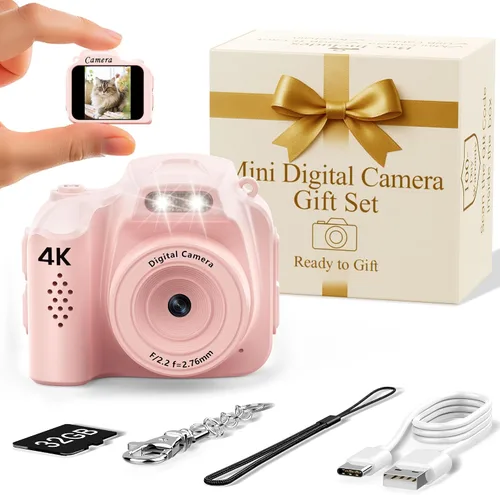 Miniatura 9 de FLATIC Mini cámara con llavero – Cámara digital pequeña 4K con tarjeta de 32 GB y elegante caja de regalo, divertido dispositivo de bolsillo