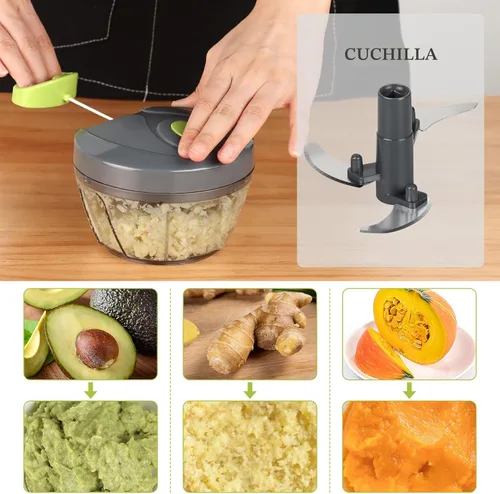 Miniatura 3 de Picador manual de alimentos, cortador de verduras, picador con cordón para cebollas, frutas y nueces, duradero, material seguro para alimentos sin