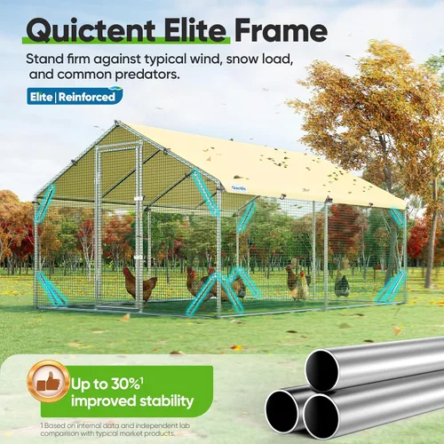 Miniatura 2 de Quictent Gallinero de metal grande de alta calidad mejorado con tela reforzada y tubo de metal galvanizado, jaula para aves de corral para patio al