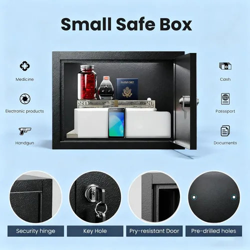 Miniatura 6 de Caja fuerte pequeña - (1.2 pies cúbicos) Mini caja de dinero con cerradura de combinación para niños, caja de medicina para abuela, teléfono y caja
