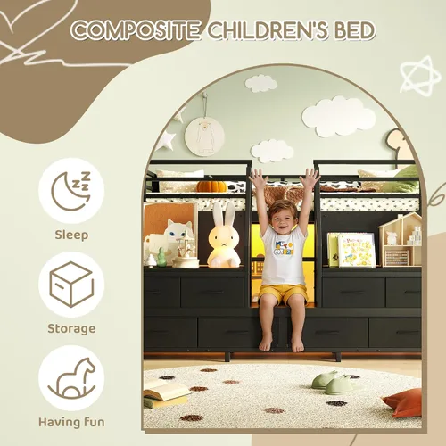 Miniatura 7 de Bellemave Twin Size Low Loft Bed with 8 Fabric Storage Drawers,Metal Loft Bed Frame with Shelves and LED Lights for Boys Girls,Kids Loft Bed Twin