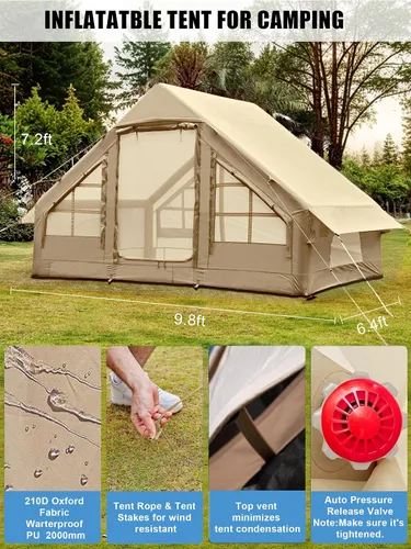 Miniatura 7 de Carpas inflables para acampar - Tienda de glamping fácil de inflar con bomba manual, tienda inflable de aire de PVC impermeable para acampar