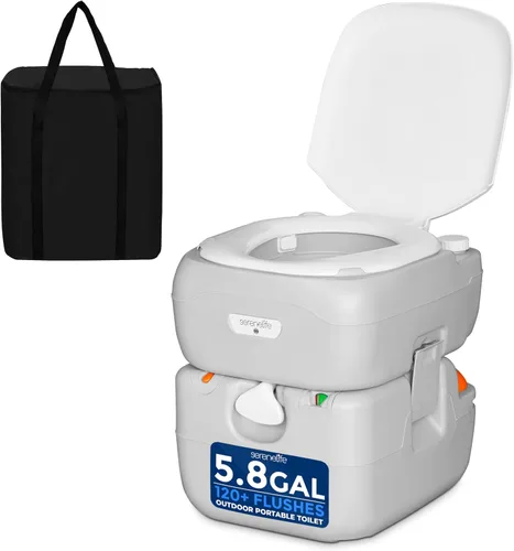 Miniatura 11 de SereneLife Inodoro portátil de 4 galones para acampar para adultos, más de 100 descargas, inodoro de campamento porta orinal con soporte