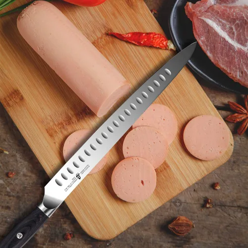 Miniatura 5 de TUO Cuchillo de pechuga de pavo, cuchillo de rebanar de 12 pulgadas, acero alemán 1.4116 de alto carbono, mango ergonómico de madera de Pakka