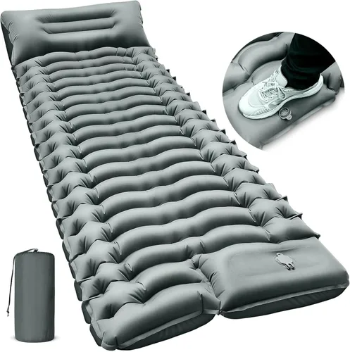 Miniatura 12 de FUN PAC Colchoneta de dormir para camping, ultraligera con almohada, bomba de pie integrada, almohadillas inflables compactas para acampar, Verde
