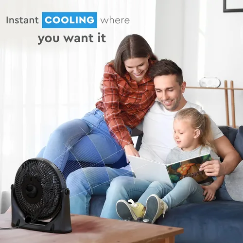 Miniatura 5 de Comfort Zone PowrCurve CZHV101BK - Ventilador de piso de 3 velocidades de 9 pulgadas con inclinación ajustable de 180 grados, 6 aspas