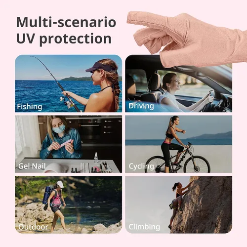 Miniatura 6 de Guantes anti UV AIRSEE para lámpara de uñas, guantes profesionales de protección UV UPF50+ para manicuras y arte de uñas, guantes sin dedos (Rosa)