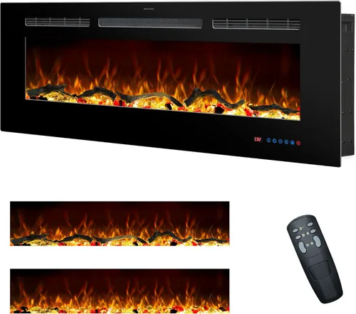 Miniatura 12 de Insertos de chimenea eléctrica de 30 pulgadas, calentador de chimenea empotrado y montado en la pared para uso en interiores con control remoto, 13
