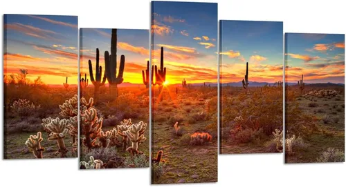 KREATIVE ARTS - Pinturas de paisajes naturales, arte de pared, puesta de sol con saguaros en el desierto de Sonora, 5 piezas impresas en lienzo para