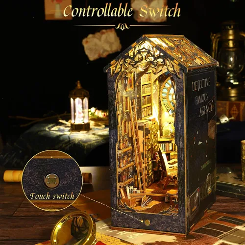 Miniatura 4 de Sutinban Kit de rincón de libros, rompecabezas de madera 3D, decoración de estantería con luz LED, gran regalo para adolescentes y adultos, kit