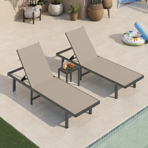Miniatura 18 de Sillas de Descanso para Piscina, Tumbona al Aire Libre con Ruedas y Reclinable de 5 Posiciones -Fácil de Mover- Silla de Descanso de Aluminio