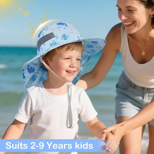 Miniatura 49 de Sombrero de sol para niños, protección UV, unicornio, verano, playa, jugar con ala ancha, solapa para el cuello para niñas y niños