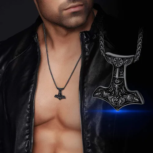 Miniatura 9 de FaithHeart Collar con colgante de runas vikingas nórdicas, martillo de Thor, brújula nórdica, Odín, cuervo, para hombres y mujeres, con embalaje