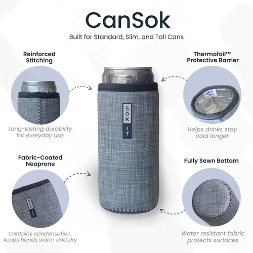 Miniatura 4 de Sok It CanSok - Funda para latas de cerveza y refrescos, cubierta aislante de neopreno (negra, funda delgada de 12 onzas)