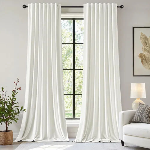 Miniatura 50 de EMEMA Juego de 2 paneles de cortinas de terciopelo de 63 pulgadas, con pestaña trasera y bolsillo para barra, cortinas con aislamiento térmico
