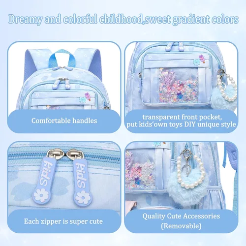 Miniatura 6 de Linda Mochila para Niñas Bolso Escolar para Estudiantes Niños Bolso de Libros con Múltiples Bolsillos Mochila Infantil Resistente a Salpicaduras