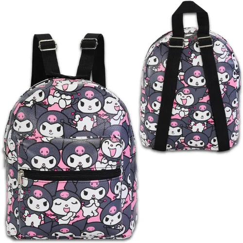 Miniatura 3 de Kuromi - Juego de mini mochila para niños, mochila Kuromi de piel sintética de 10 pulgadas con bolsillo frontal y botella de agua, paquete