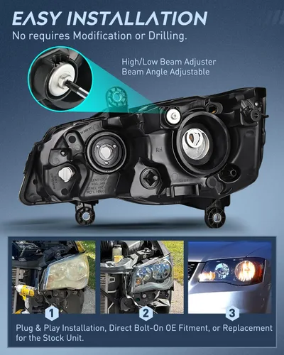 Miniatura 7 de Nilight Conjunto de faros delanteros para 2011 2012 2013 2014 2015 2016 2017 2018 2019 Dodge Grand Caravan 2008-2016 Chrysler Town & Country