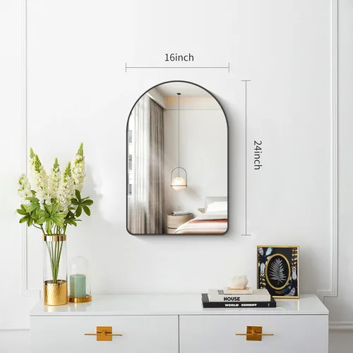 Miniatura 5 de FORBATH Espejo de baño arqueado de 16 x 24 pulgadas, espejo de baño negro montado en la pared, moderno marco de aleación de aluminio, espejo de arco