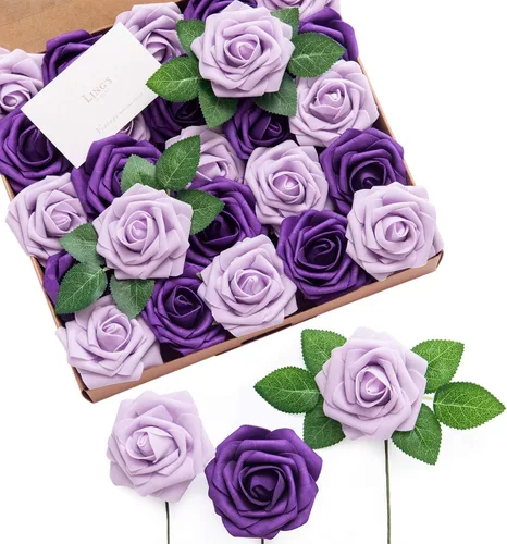 Miniatura 44 de Ling’s Moment - Flores Artificiales, 50 piezas, Rosas Verde Pavo Real con Tallos, 3" de Tacto Real, Espuma DIY para Ramilletes de Boda/Centros