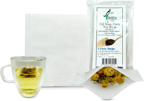 Miniatura 2 de 100 bolsas de té vacías de 2.5 x 2.75 pulgadas, compostables, blancas, estos infusor de té termosellables para hierbas de té sueltas son bolsas