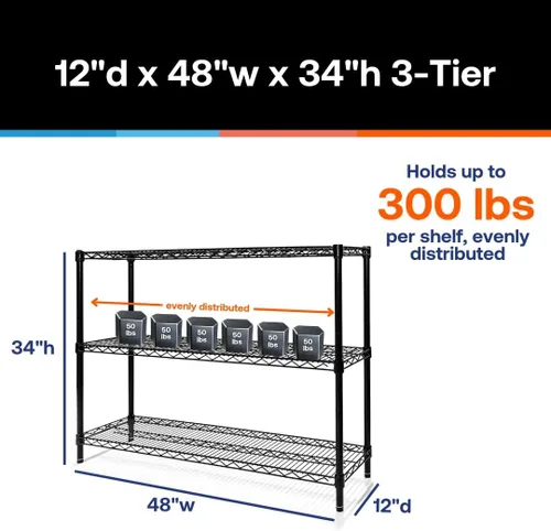 Miniatura 2 de Shelving Inc. Estantería de alambre industrial de 4 niveles, 12 pulgadas de profundidad x 48 pulgadas de ancho x 34 pulgadas de alto, acabado epoxi