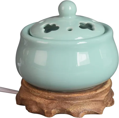 Miniatura 20 de Quemador de incienso eléctrico con temporizador, quemador de fragancia de cerámica de temperatura ajustable, difusor de aceite perfumado de resina
